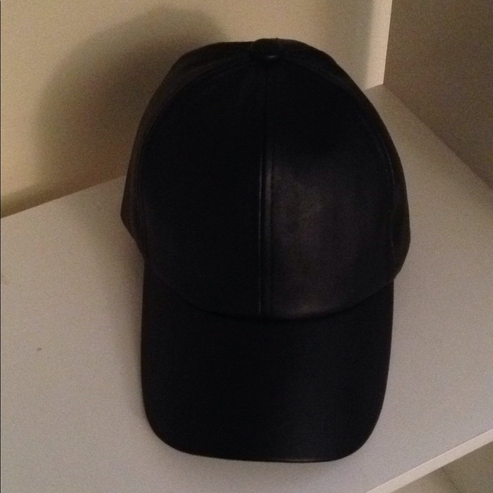 Black faux leather adjustable cap